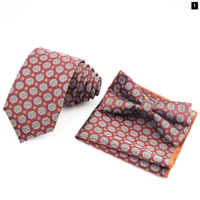 Red Plaid Tie Set Classic Handkerchief Bowtie For Business Wedding Party Mens Gift