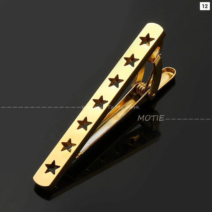 Golden Black Necktie Clip Classic Mens Accessory