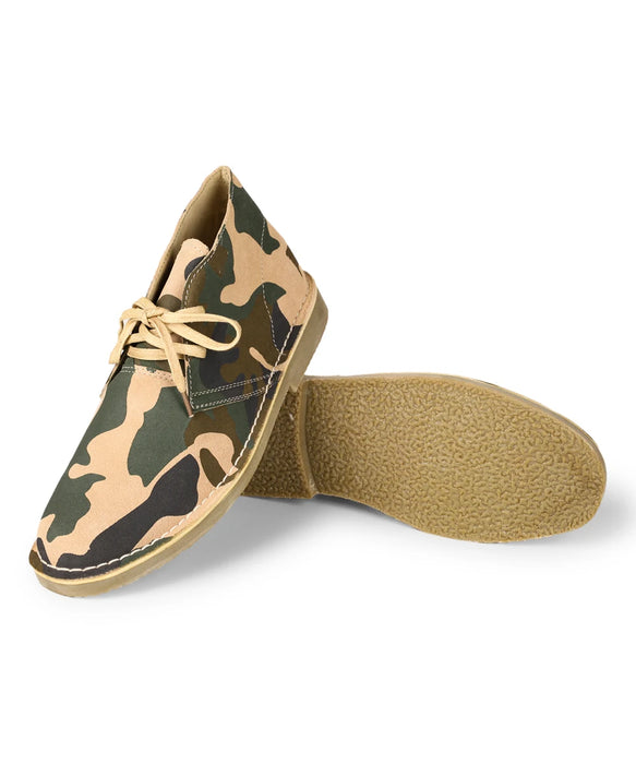 Camouflage Cow Suede Leather Men Desert Boots With Pigskin