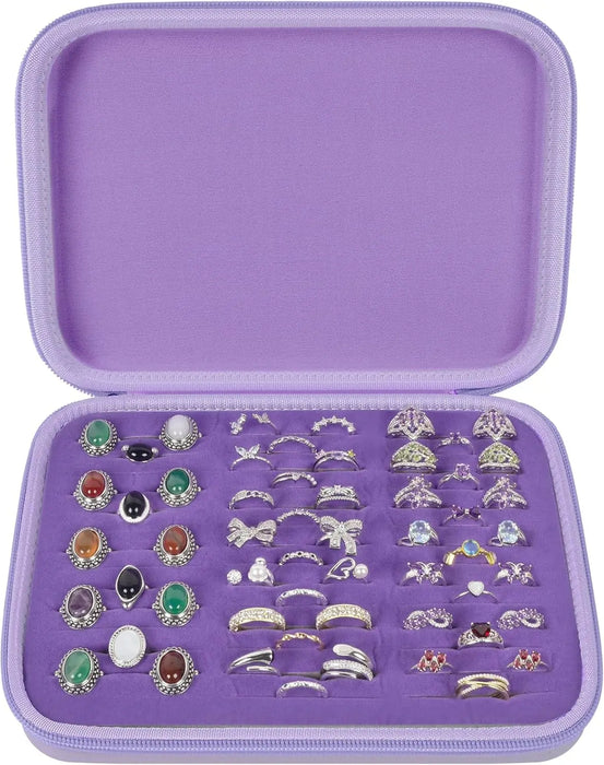 42 Slot Ring Organizer Storage Case Jewelry Display Box For 50 Rings Earrings