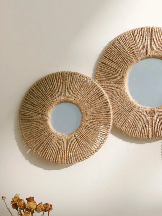 Boho Round Wall Mirror With Woven Hemp Rope