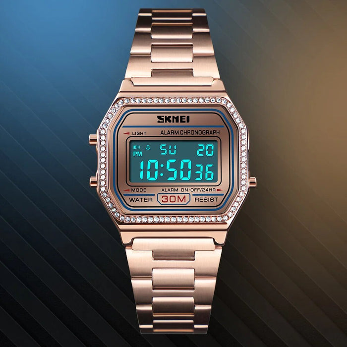 Women's Stainless Steel Band Touch Screen Display Digital 3ATM 30M Water Resistant Wristwatch