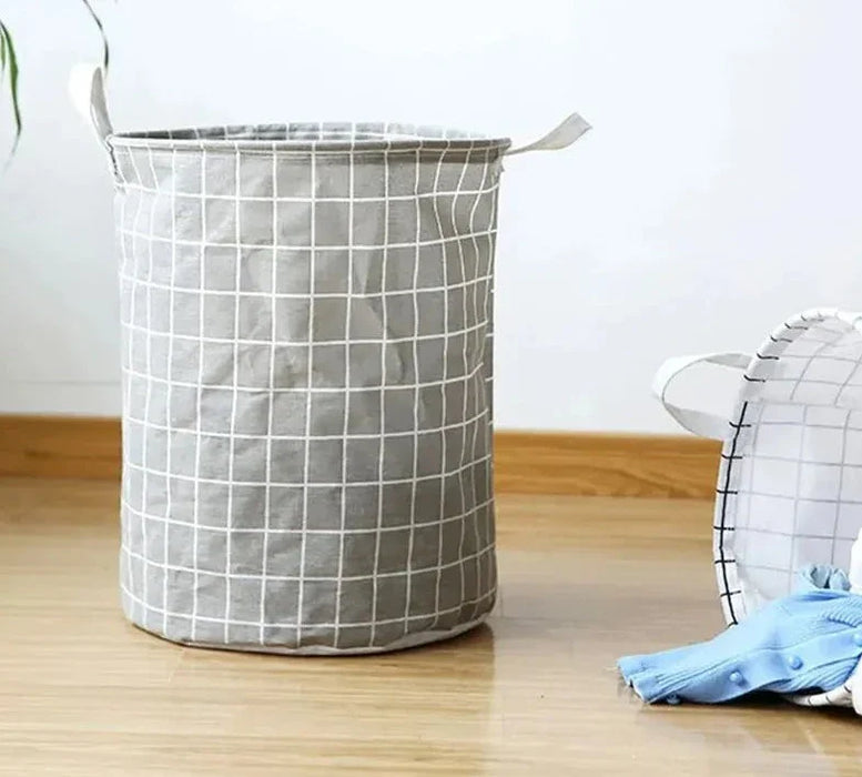 Large Foldable Plaid Fabric Laundry Basket