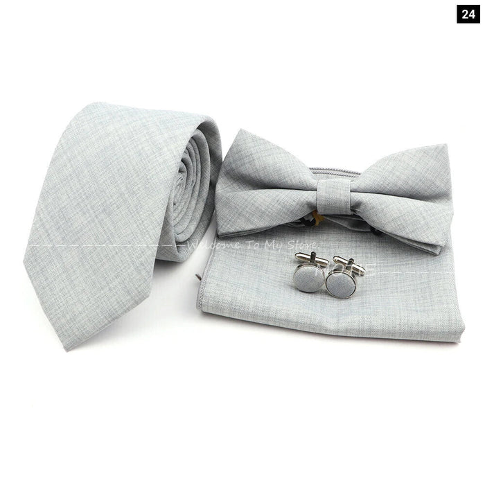 27 Colour Tie Set Classic Cotton Pocket Square Cufflink And Bowtie For Mens Wedding Party Accessories