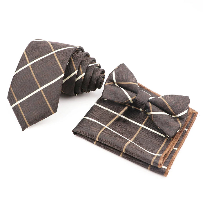 Red Plaid Tie Set Classic Handkerchief Bowtie For Business Wedding Party Mens Gift