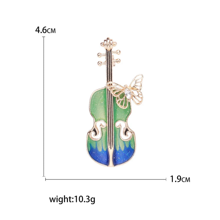 Charming Enamel Violin Brooch Pin With Butterfly Womens Fashion Accessory