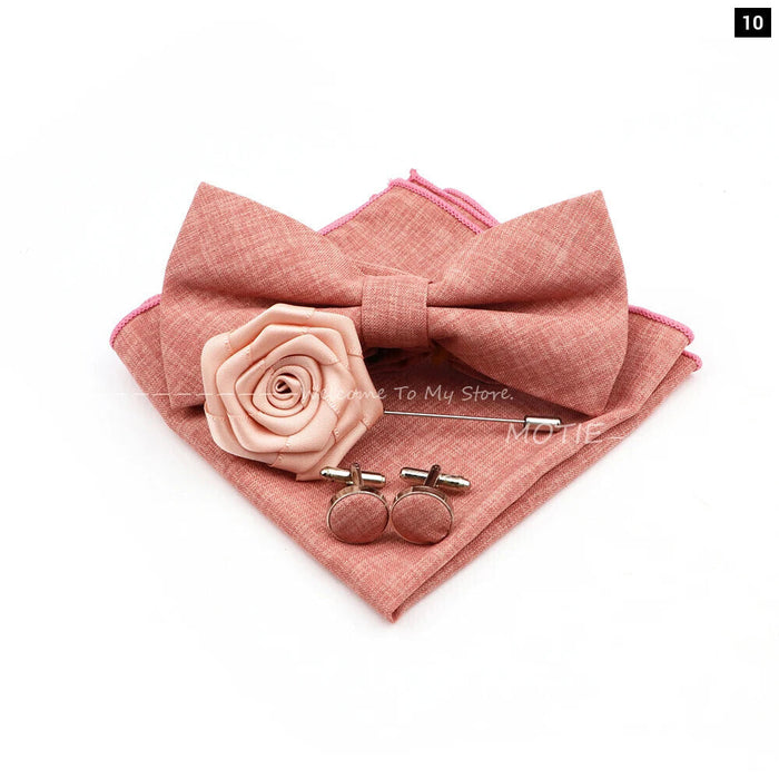 Design Cotton Handkerchief Set Adult And Kids Butterfly Bowtie Cufflink Brooch Party Suit Accessories