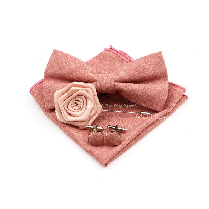 Design Cotton Handkerchief Set Adult And Kids Butterfly Bowtie Cufflink Brooch Party Suit Accessories