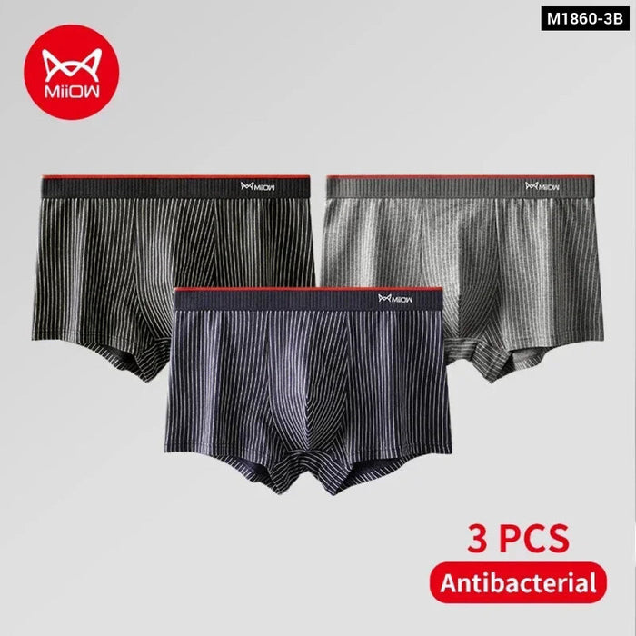 3 Piece Cotton Silk Antibacterial Mens Boxer Set