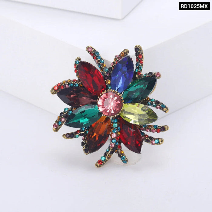 Sparkling Lotus Brooch Pin Womens 6 Colour Crystal Flower Lapel Pin For Clothing