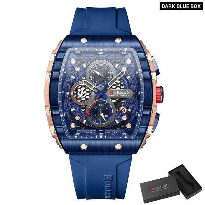 Fashion Sports Watches With Large Dial Unique Rectangular Hollow Design Quartz Wristwatches With Chrongraph Auto Date