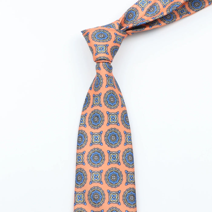 Silk Tie For Men 7.5Cm Soft Novelty Necktie In Blue Green And Orange Dot And Floral Design For Weddings And Business Gift Idea