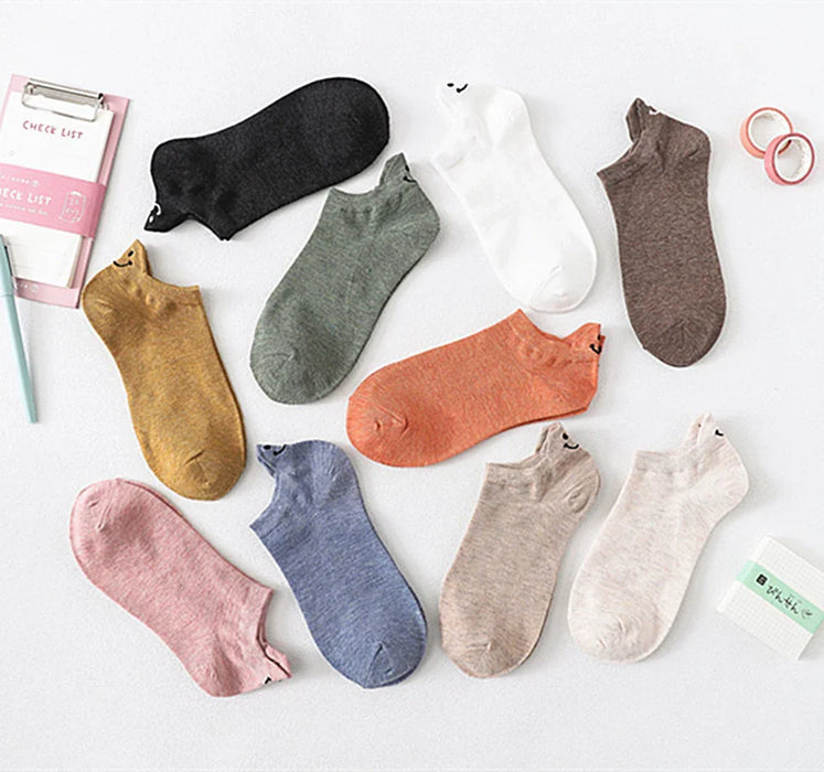 10 Pairs Short Socks For Women Spring/summer Smiling Face