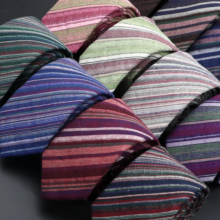 Handmade Mens Striped Ties 6Cm Linen Skinny Neck Tie Red Green Blue Casual Gift