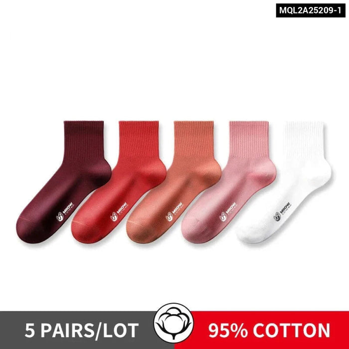 5 Pairs Antibacterial Mid Tube Socks For Girls