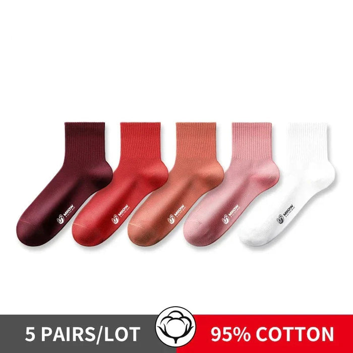 5 Pairs Antibacterial Mid Tube Socks For Girls