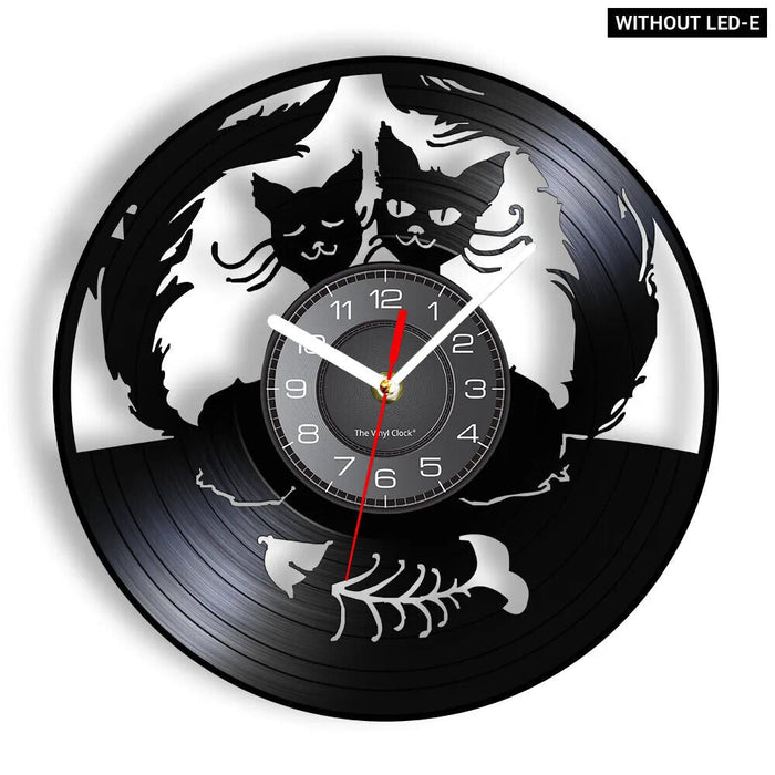 Charming Cat And Fishbowl Vinyl Record Wall Clock