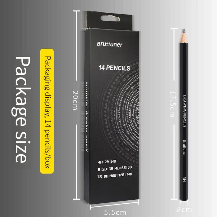 14 Piece Professional Sketch Pencil Set Graphite Art Hand