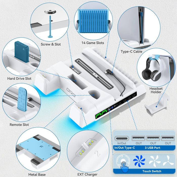 Ps5/Ps5 Slim Cooling Station Led Light Usb Hub