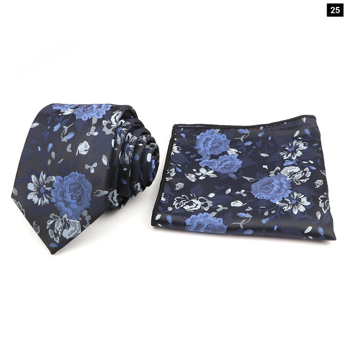 Green Floral Tie Set Classic Design Polyester For Weddings And Parties