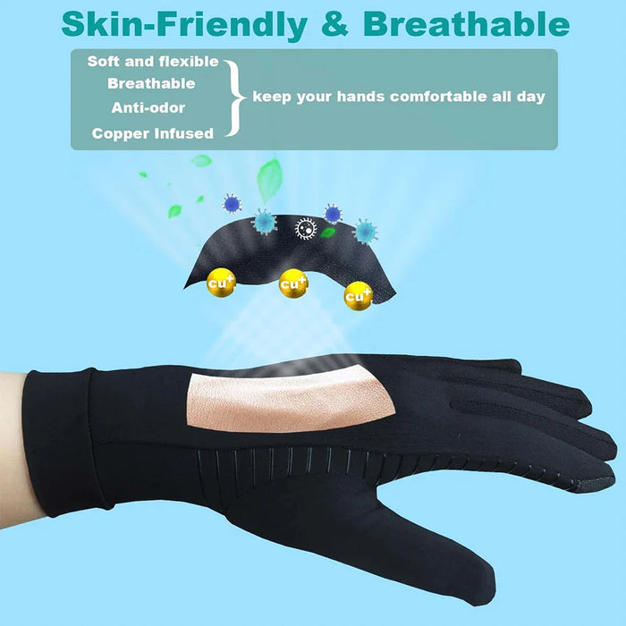 1 Pair Copper Full Finger Touch Screen Compression Gloves For Work Arthritis Pain