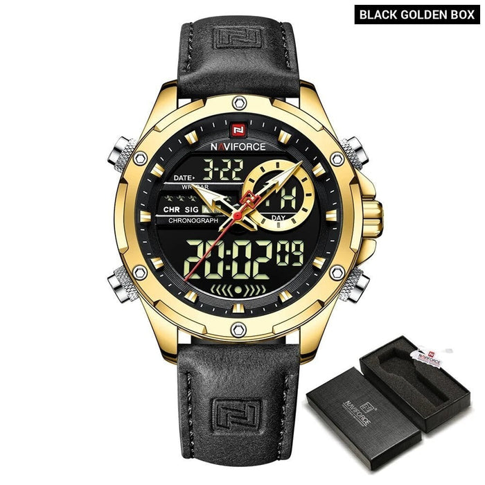 Men's PU Band Leather AnalogWeek Calendar Display Quartz & Dual Display 3ATM 30M Water Resistant Wristwatch