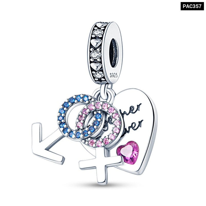 925 Sterling Silver Boys and Girls Heart-shaped Charms Beads Fit Original Pandora Bracelet Jewelry Making