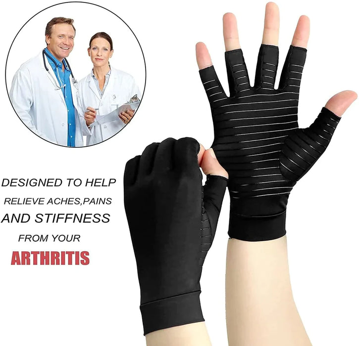 1 Pair Copper Compression Arthritis Fingerless Gloves For Carpal Tunnel Hand Pain