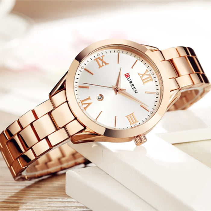 Stainless Steel Dress Women Watches Calendar Analog Quartz Female Clock