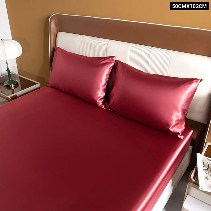 2 Piece Silky Wine Red Rayon Satin Pillow Cases Set