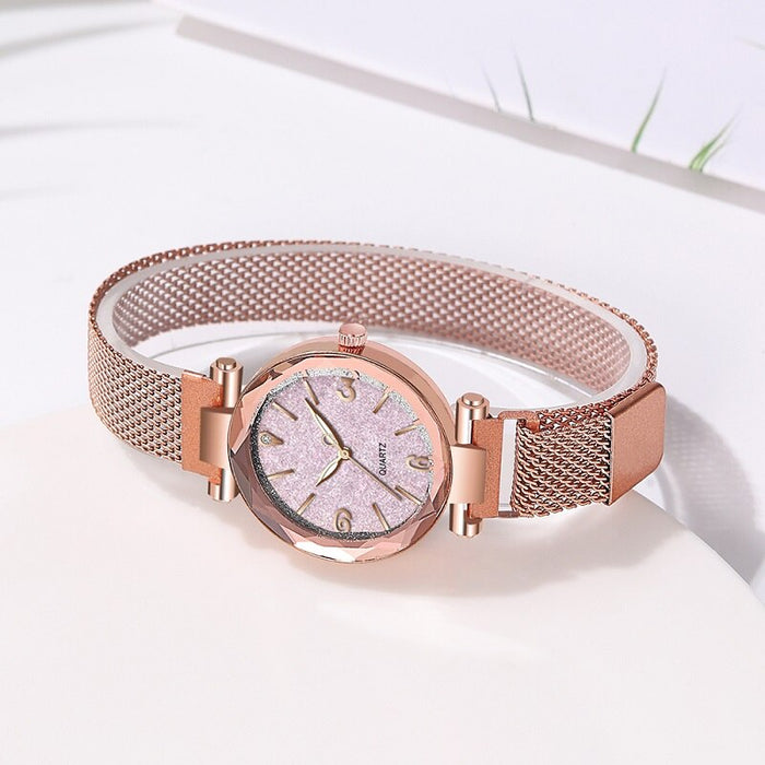 Fashion Women Watches Simple Rose Gold Mesh Belt Magnetic Quartz Wrist Watch Luxury Ladies Business Casual Watch Reloj Mujer