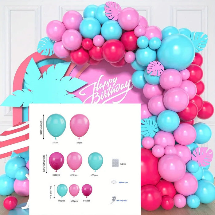 116Pcs Tropical Hawaiian Themed Balloon Garland Kit - Pink Blue And Rose Red Themed Birthday Party Summer Party Decor