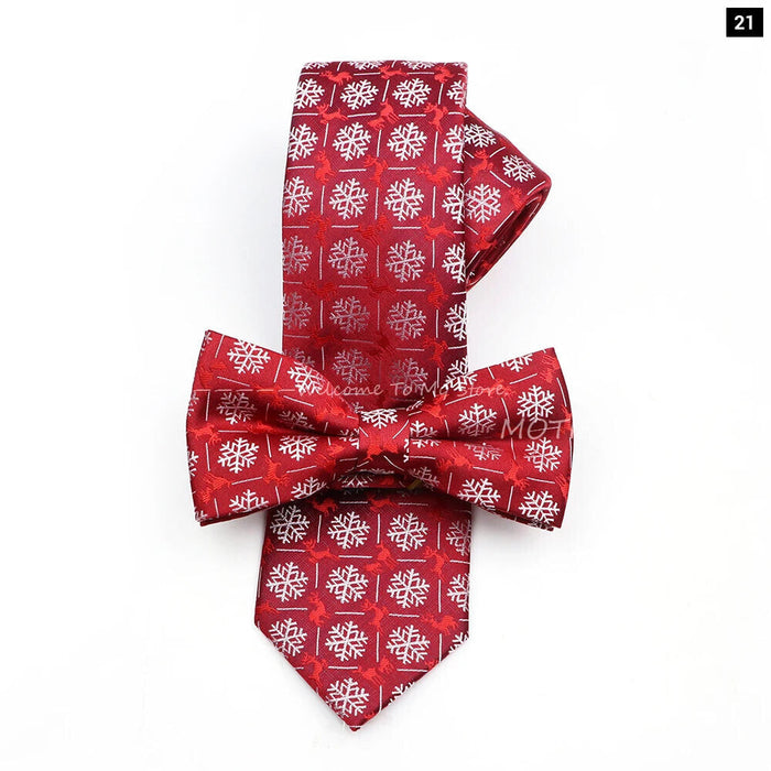 Christmas Tie Set Red Snowflake Pattern Parent-Child Polyester Gift Accessory