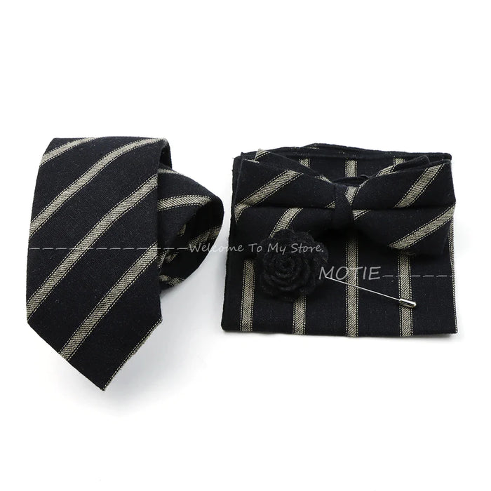 Classic Cotton Striped Necktie Set For Groom Business Or Wedding