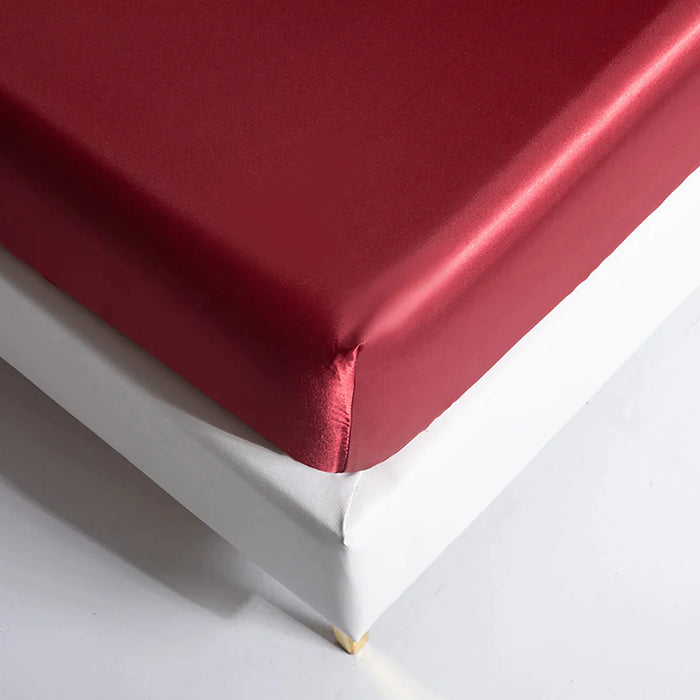 Silky Red Rayon Fitted Sheet Smooth Elastic High End Bedding