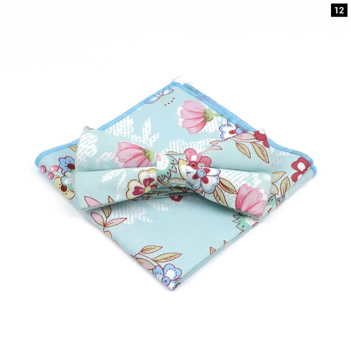 Floral Bow Tie And Handkerchief Set Mens Wedding Accessories