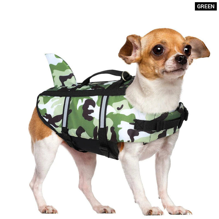 High Buoyancy Dog Life Jacket Shark Camo Pet Safety Vest With Rescue Handle And Leash Ring