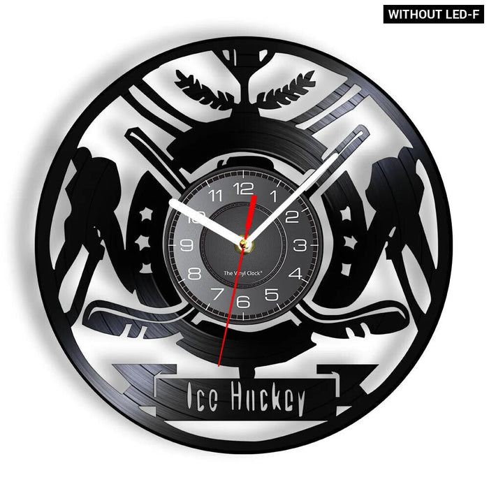 Hockey Player Silhouette Vinyl Record Wall Clock