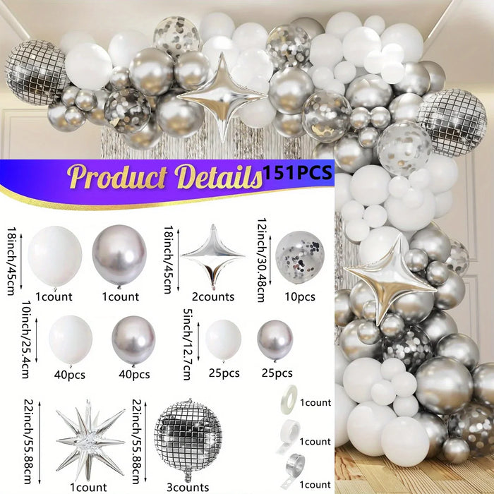 151 Silver Stars Disco Ball Balloon Arch Kit Suitable For Birthday Parties Weddings Engagements And Other Occasions Decoration