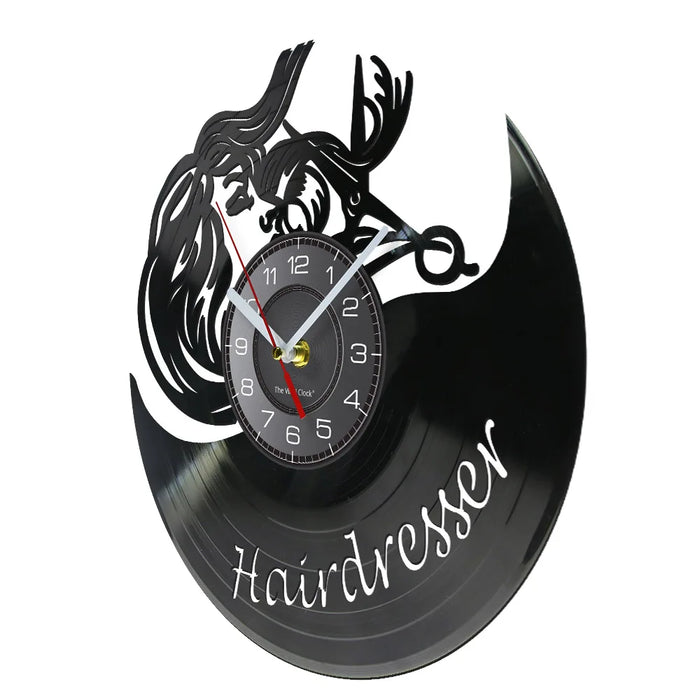 Retro Vinyl Record Wall Clock For Hairdressers