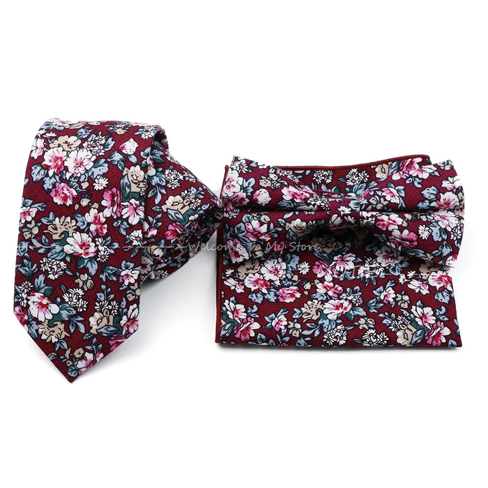 Floral Tie And Handkerchief Set For Business And Weddings