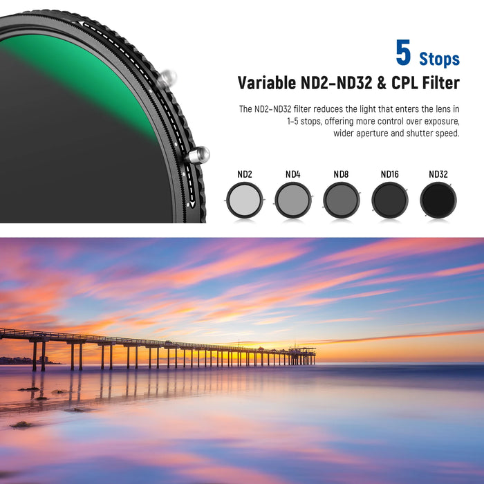 2 In 1 Variable Nd & Cpl Filter Nd2 Nd32 & Circular Polarizer 30 Layer Nano Coating Hd Glass