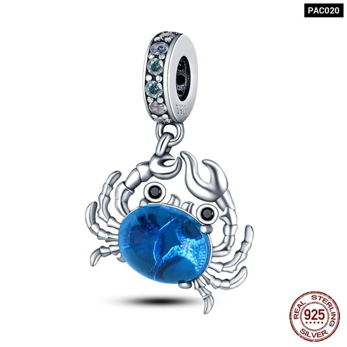 925 Sterling Silver Ocean Series Turtle Crab Mermaid Charms Beads Fit Original Pandora Bracelets Bangles Jewelrys