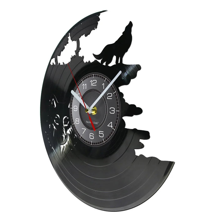 Wolf Howling Moon Vinyl Record Wall Clock