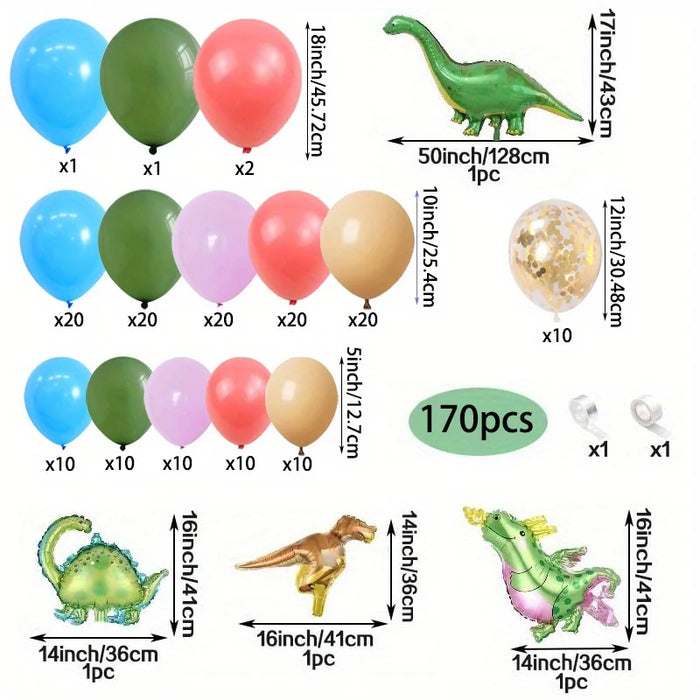 170Pcs Dinosaur Themed Balloon Arch Wreath Set Dinosaur Balloon Perfect For Jungle Parties And Dinosaur Themed Birthday Parties