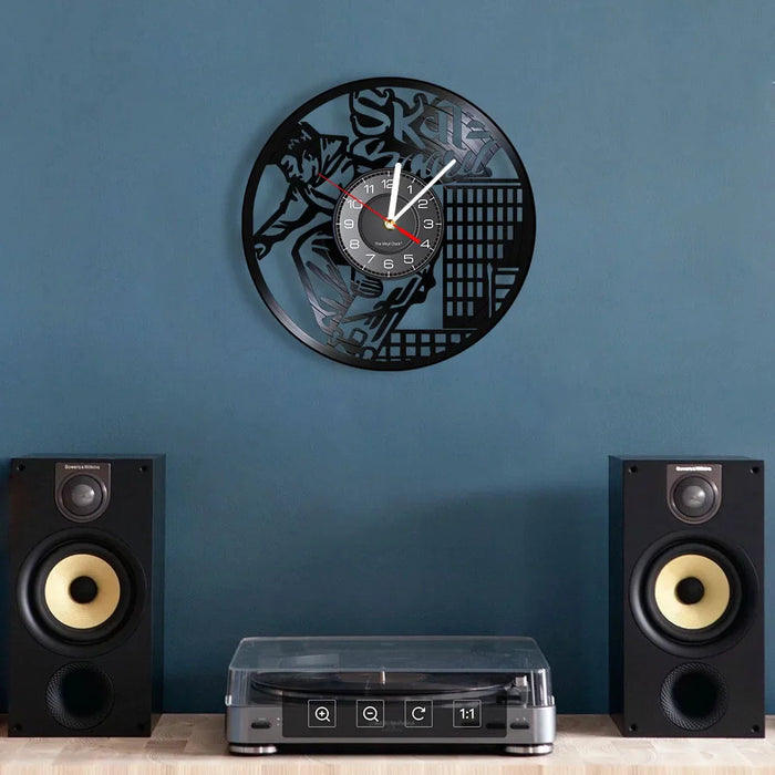 Skateboard Vinyl Record Wall Clock