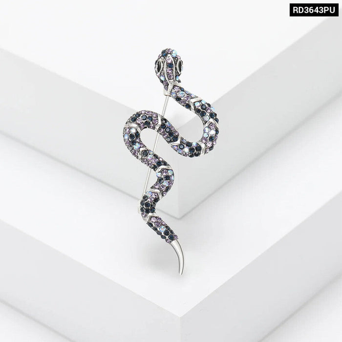 Sparkling Snake Brooch Pin 3 Colour Rhinestone Lapel Pin For Clothing