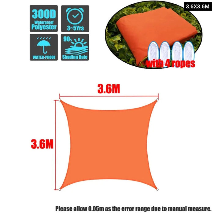 Waterproof 420D Orange Square Rectangle Shade Sail Garden Terrace Canopy Swimming Sun Shade