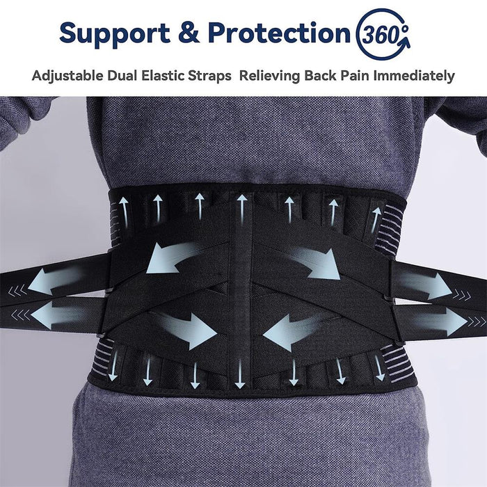 Adjustable Waist Lumbar Support Belt with 6 Stays & 16-hole Mesh for Men Women