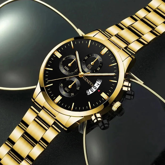 Fashion Men Gold Stainless Steel Watch Luxury Calendar Quartz Wrist Watch Mens Business Watches for Man Clock